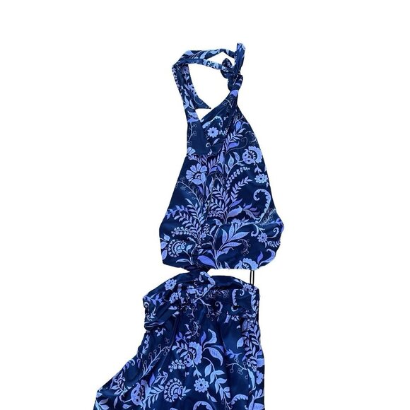 NWMisa LA Laya Indigo Vines Halter Wide Leg Cut Out Jumpsuit Purple Size S - Picture 7 of 11